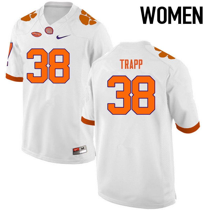 Women Clemson Tigers #38 Amir Trapp College Football Jerseys-White